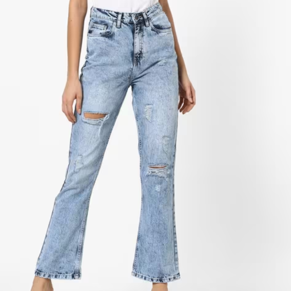 Casual Wear Blue Denim Ladies Flare Jeans