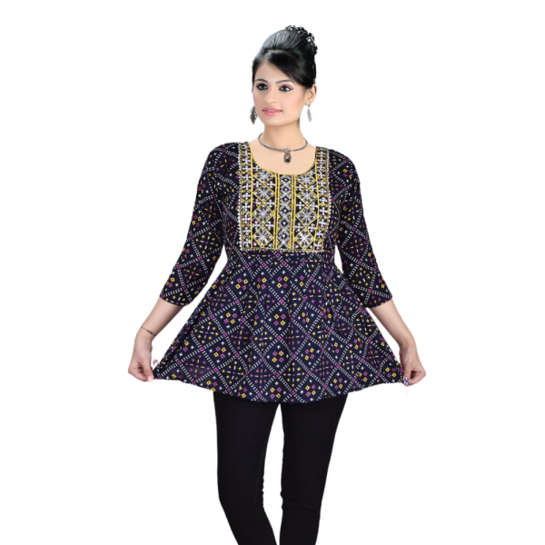 Women Ryon Printed Tunic Style A-Line Kurti
