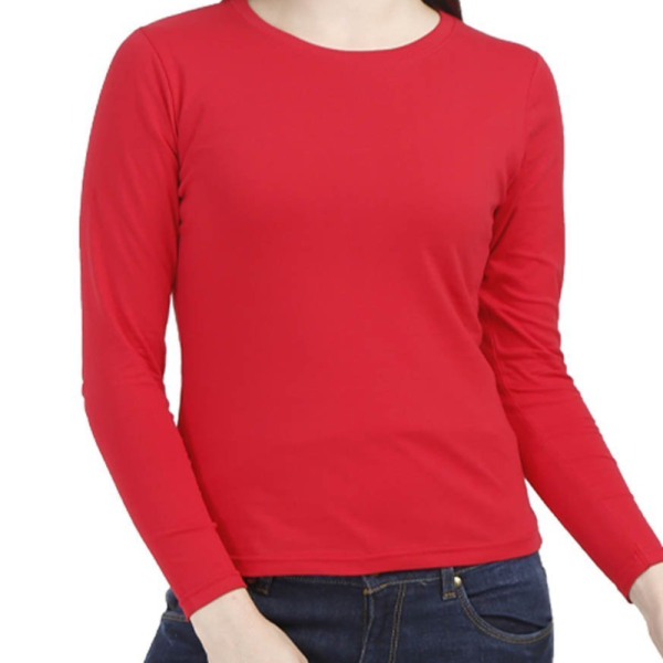 Plain Women's Red Full Sleeve Round Neck T-Shirt