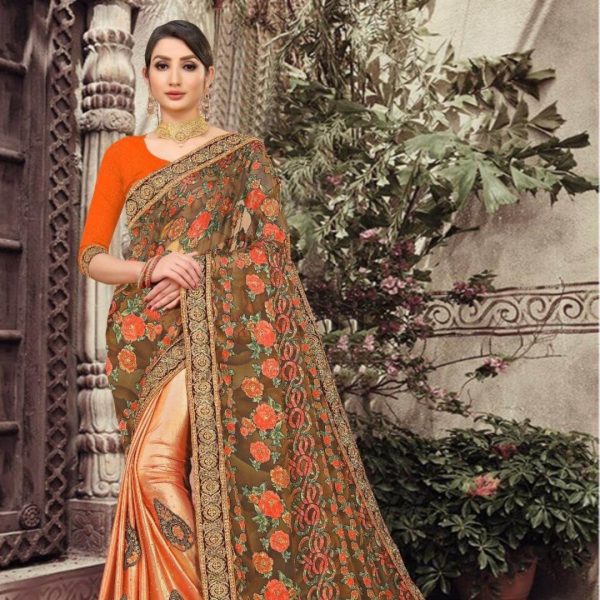 Silk Green Saree in Embroidered lace