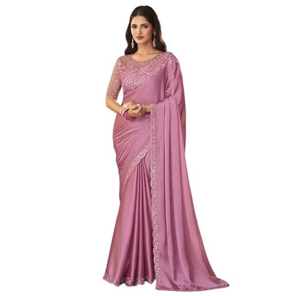 Pink Silk Saree With Net Border Design