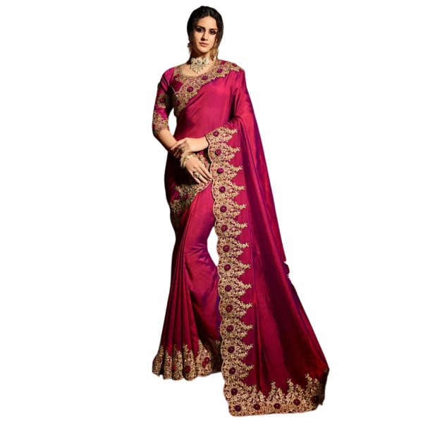 Embroidered Silk Magenta Designer Saree