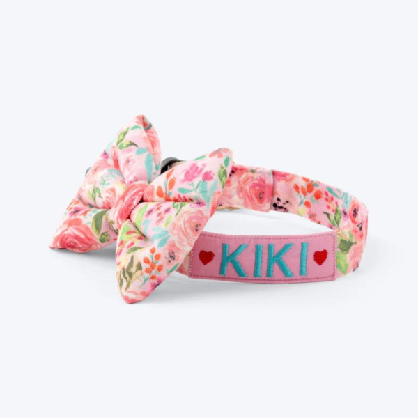 HUFT Personalised Fresh Blooms Fabric Collar For Dogs With Free Bow Tie