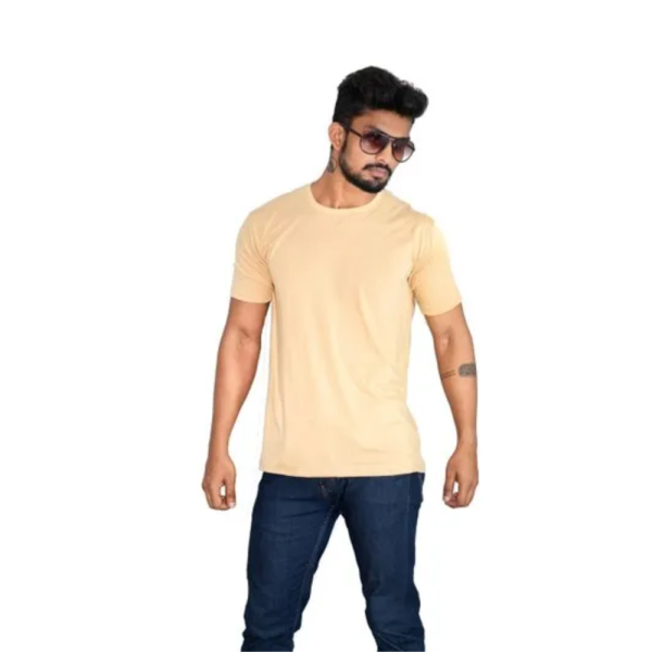 Men Beige Round Neck Cotton T Shirt