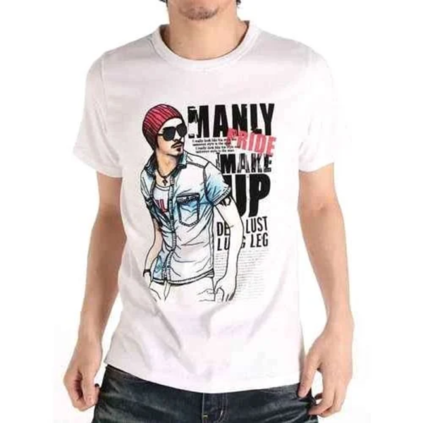Mens Cotton Printed T Shirt (White)
