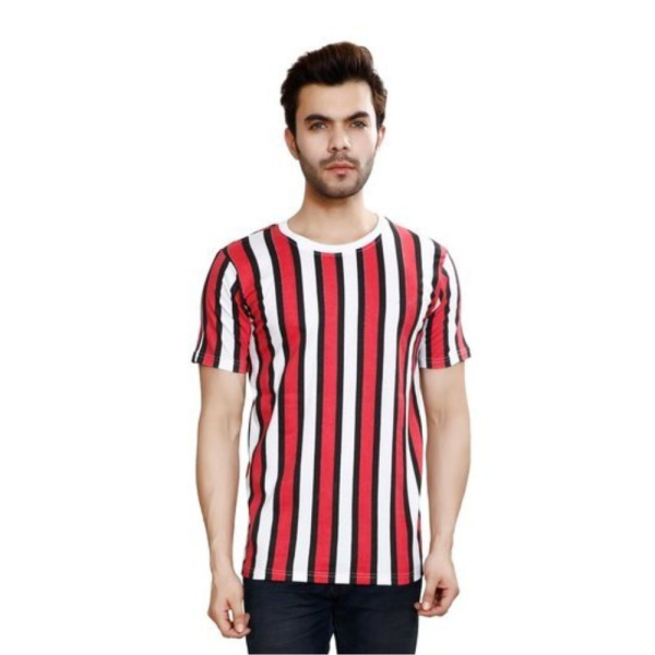 Cotton Round Mens Vertical Striped T-Shirts