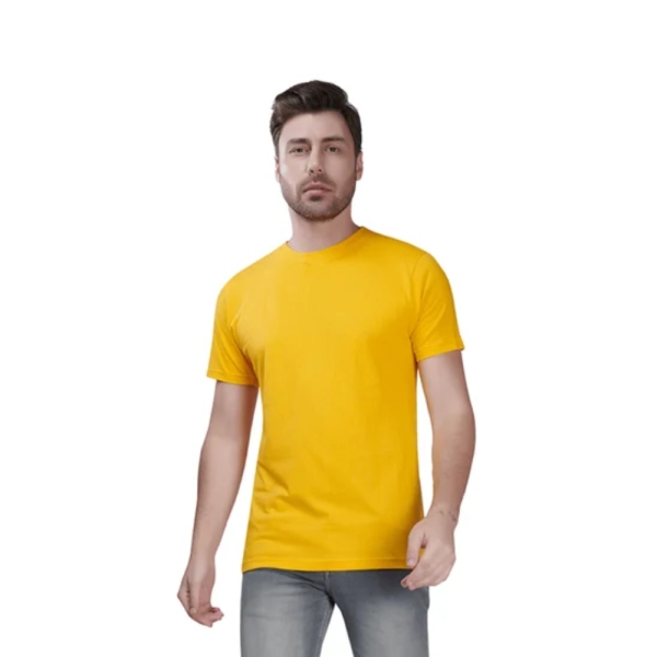 Men Yellow Cotton Round Neck T Shirt