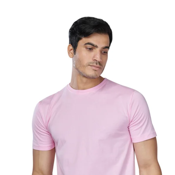 Men Pink Cotton Round Neck T Shirt