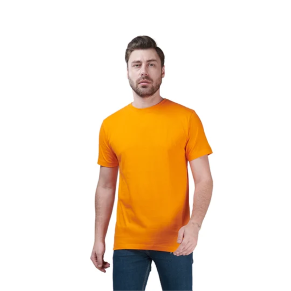 Men Orange Cotton Round Neck T Shirt