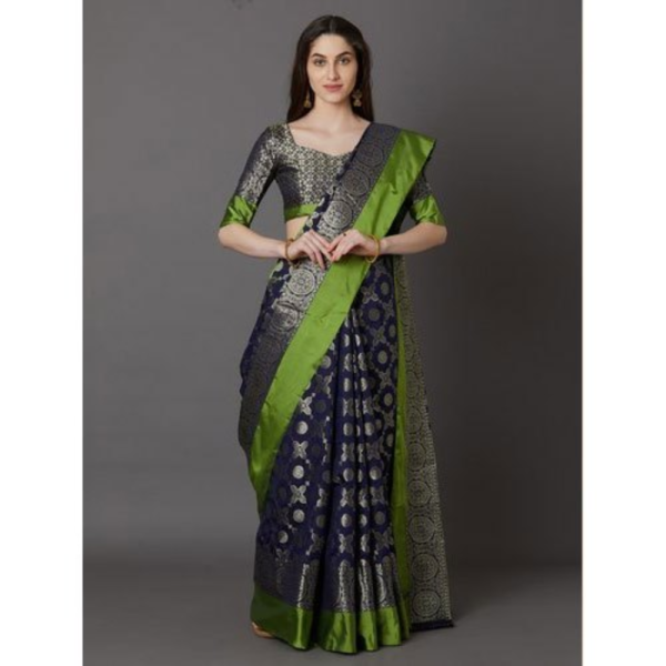 Navy Blue with Green Fancy Soft Silk Weaving Saree