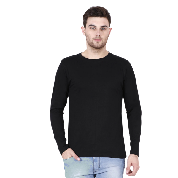 Plain Black Full Sleeve Round Neck Men's T-Shirt