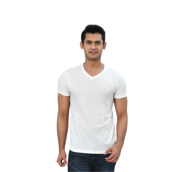 White V-Neck Slim Fit Men T-Shirt