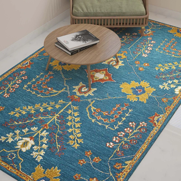 Blue Floral Hand Tufted Carpet (per sq feet)