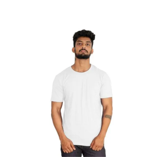 Men White Round Neck Cotton T Shirt