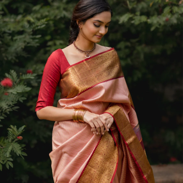 Pink Handwoven Kanjivaram Silk Saree