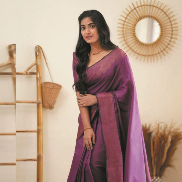 Purple Woven Zari Work Soft Silk Saree