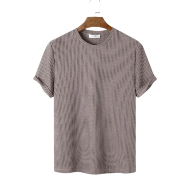 Mens Plain Texture Knitted Waffle Short Sleeve T-shirt