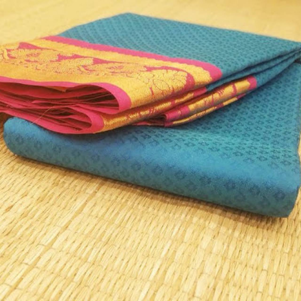Mild Blue Silk Saree with Contrast Pink Border