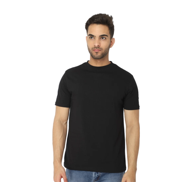 Men Plain Round Neck Black T-Shirt