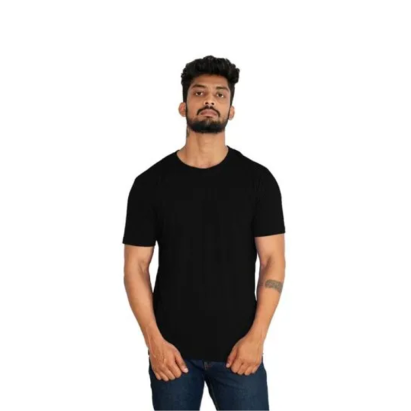 Men Black Round Neck Cotton T Shirt