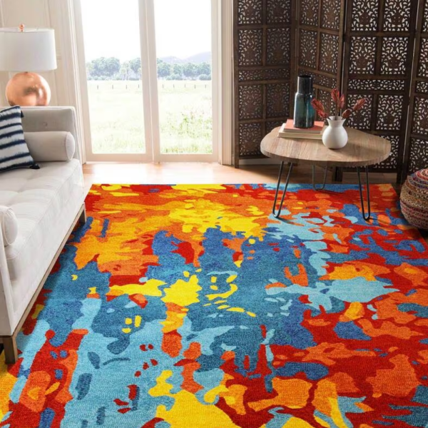 Multicolor Abstract Viscose Hand Tufted Carpet (per sq feet)
