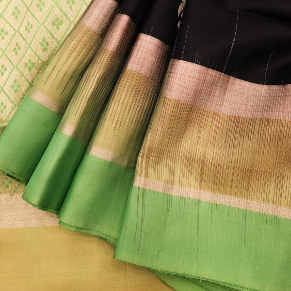 Gracious Green Saree with Black Soft silk