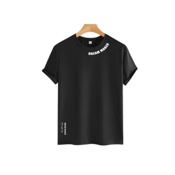 Feviest Round Neck Carta Black T Shirt