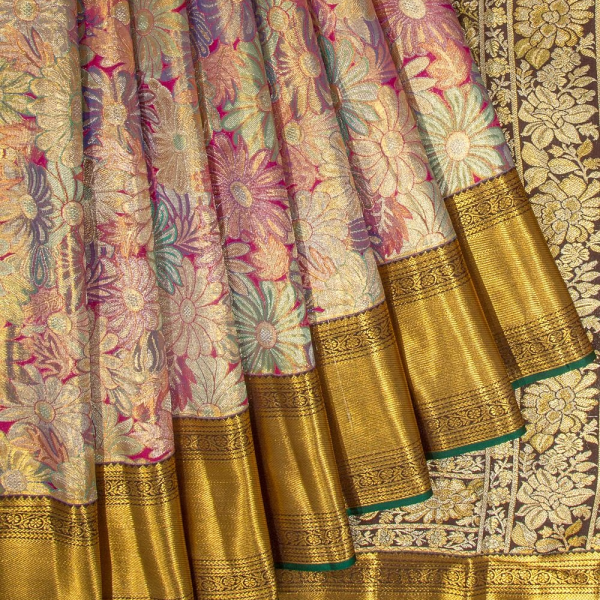 Kanchipuram Silk Tissue Brocade Multicolour Saree