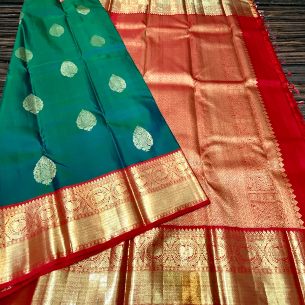 Peacock green pure zari kanchipuram silk saree