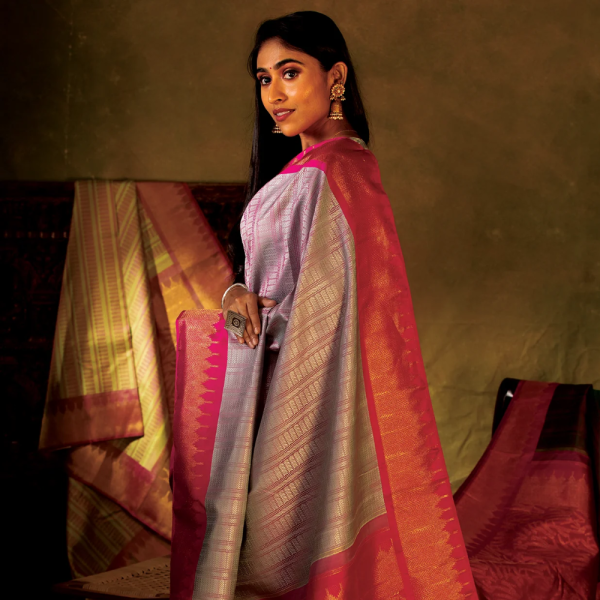 Jacquard Pattern Dual Tone Kanchipuram Silk Saree