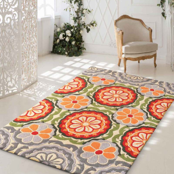 Multicolor Floral Wool Hand Tufted Carpet (per s feet)