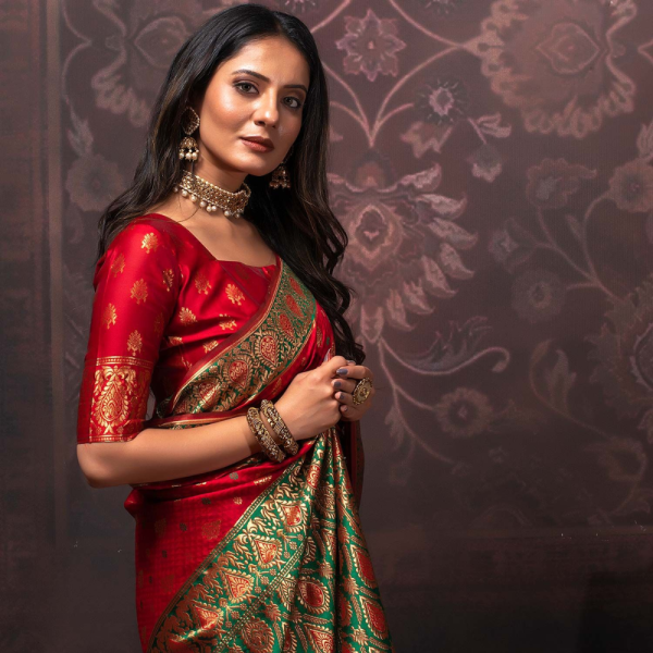 Red Bridal Silk Saree With Weaves