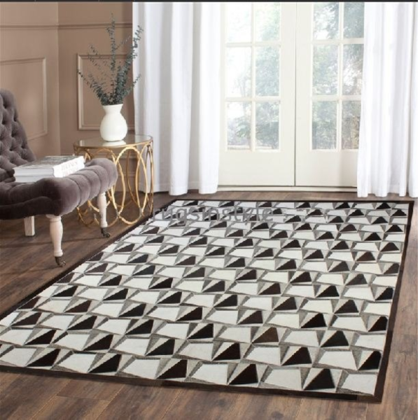 Rectangular Hand Made Hair On Leather Carpet (per sq feet)