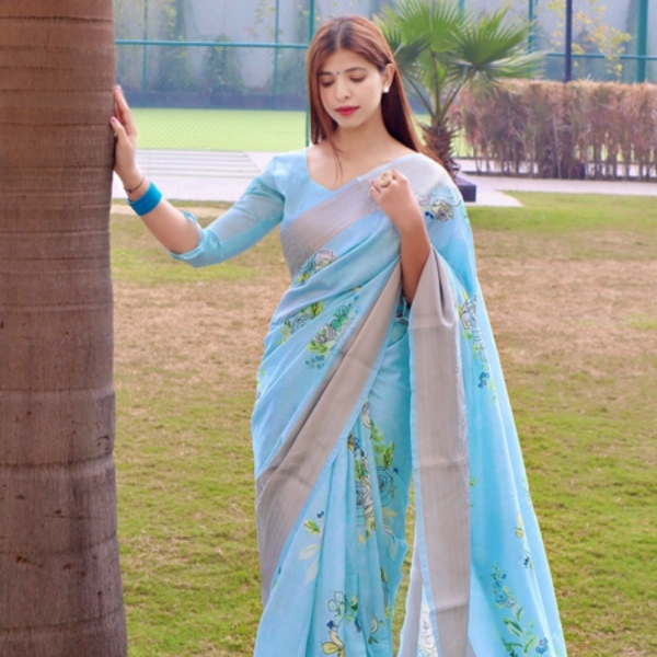 Buy Blue Latest Soft Silk Saree With Fancy Zari