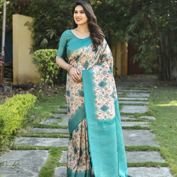 Multicolor fancy silk saree with digital print
