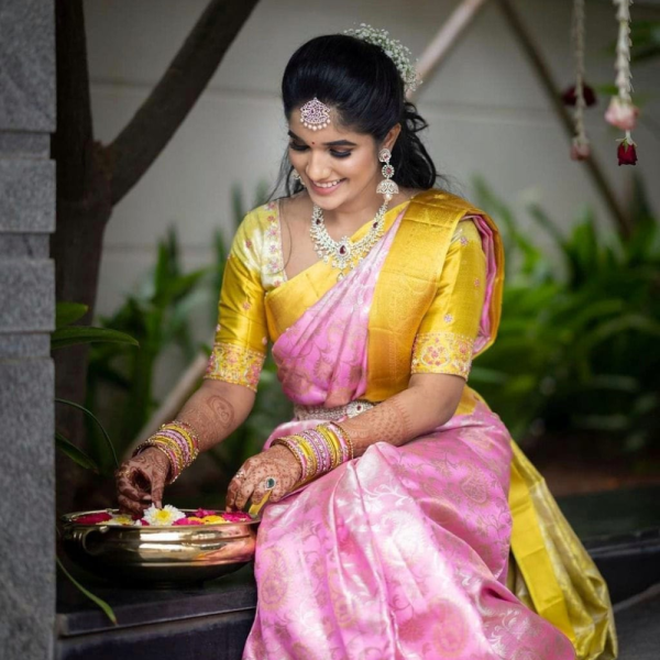 Traditional Pink Kanchipuram Silk Ethnic Designer Saree
