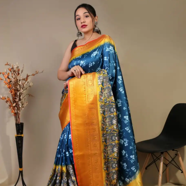 Blue Pure Kanchipuram Silk Saree