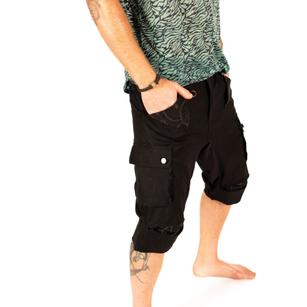 Multi Pockets Mens Black Cargo Shorts Capri