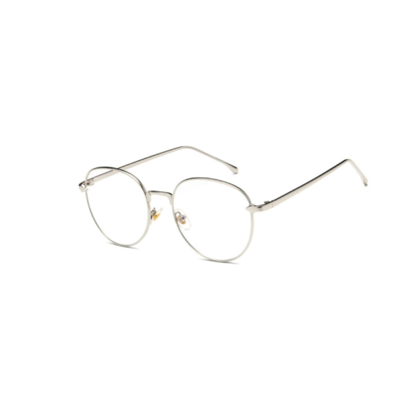 Retro Simple Round Frame Plain Glass Spectacles(Silver White)
