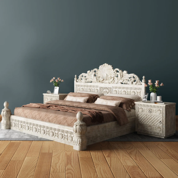 Luxury Carved Wooden Double Bed