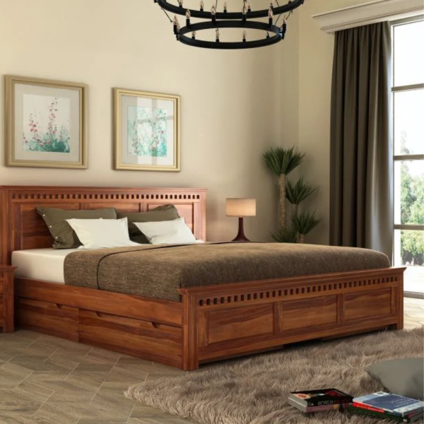 Solid Wood King Size Storage Bed