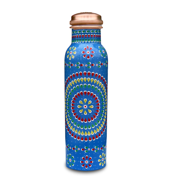 Blue Printed Designer Copper Bottle