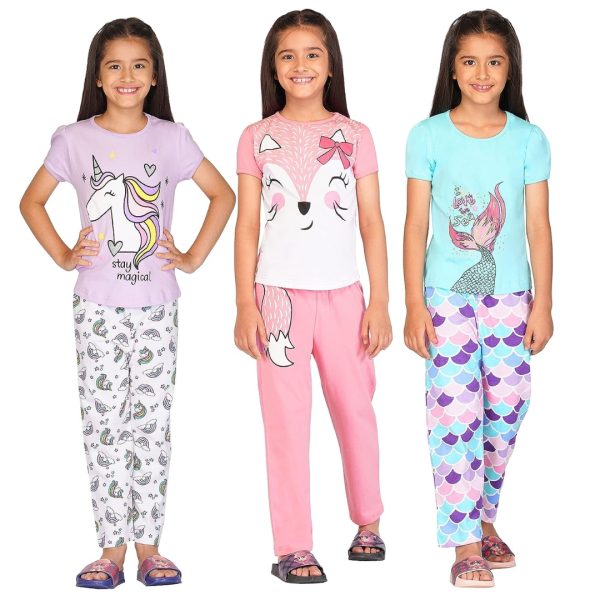 Cotton Girls Night Wear T Shirt & Pyjama