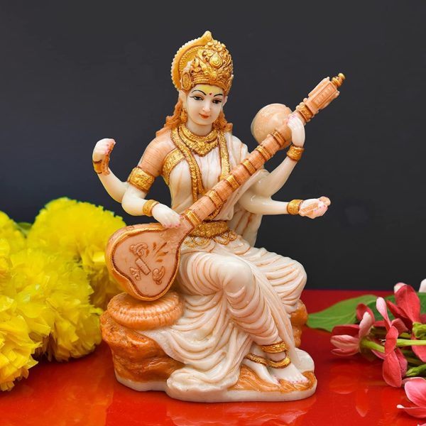 Marble Dust Saraswati Idol For Home & Office Temple