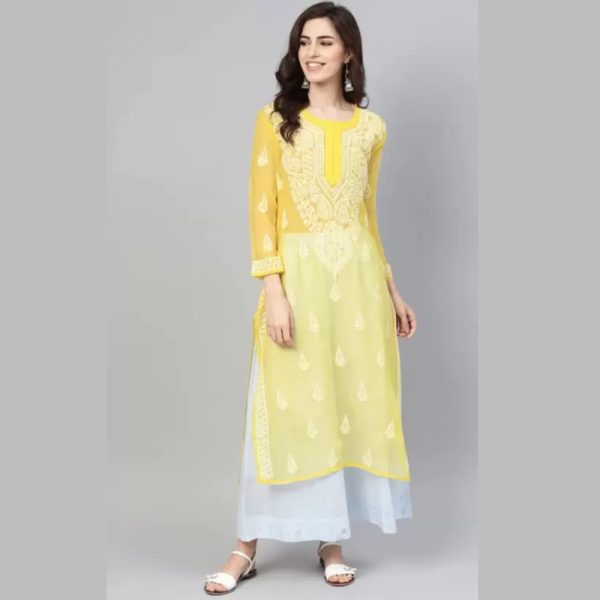 Women Yellow Chikan Kurta
