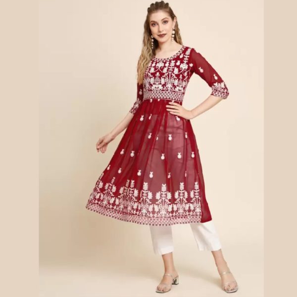Chikan Embroidery Georgette Anarkali Kurti