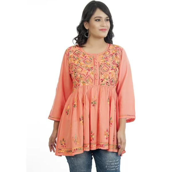 Beauty Chikan Printed Women Orange Top