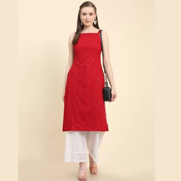 Chikan Embroidery Georgette Straight Kurta