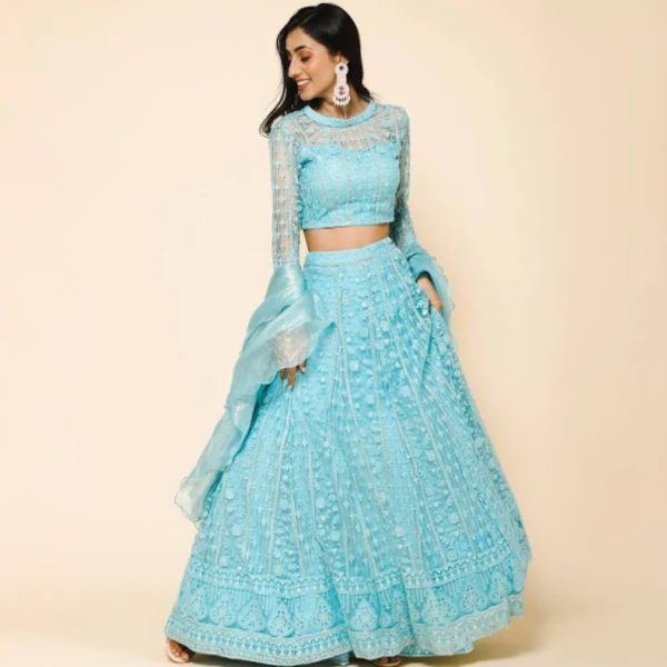 Blue Lehenga Set with Chikankari