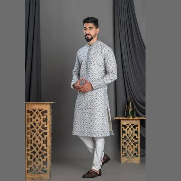 White base multi colour chikankari cotton kurta